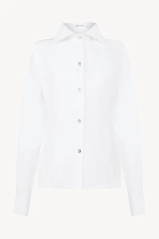 WHITE PINCHED WAIST SHIRT WITH COLLAR sold by Talia Byre