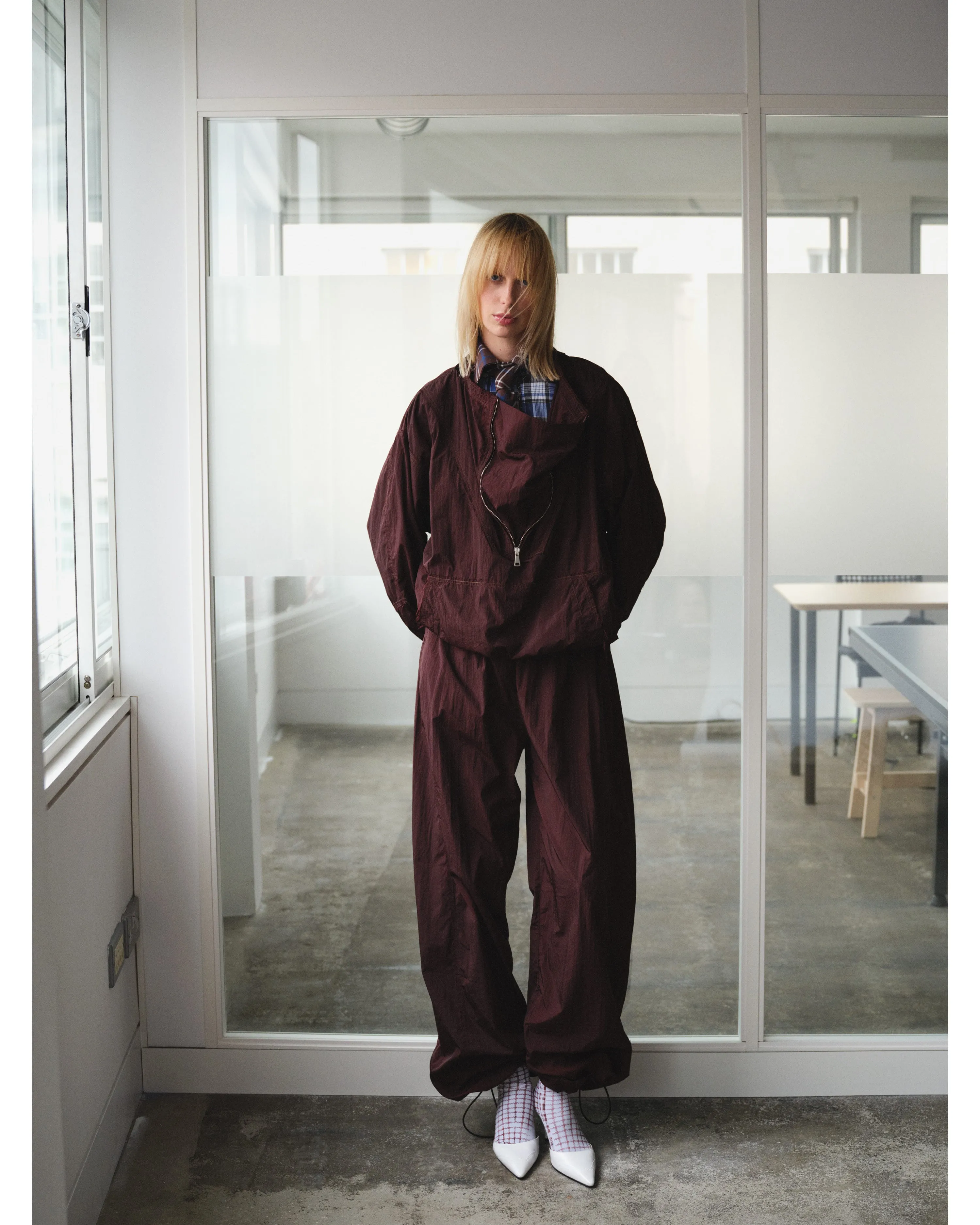 BURGUNDY WARM-UP TROUSERS sold by Talia Byre