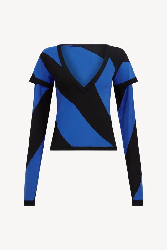 BLUE AND BLACK V-NECK TOP sold by Talia Byre