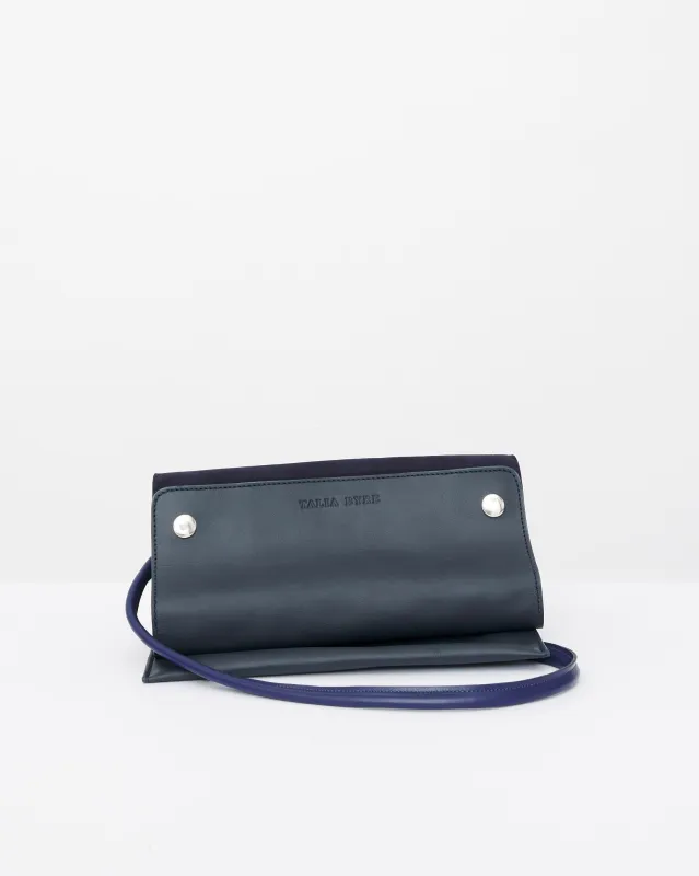 NAVY SUEDE CROSS BODY CLUTCH sold by Talia Byre