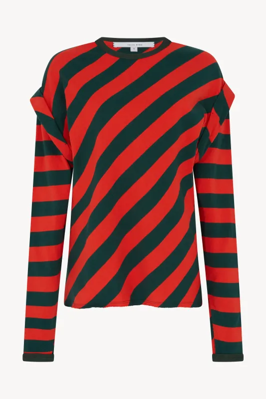 TOMATO RED AND GREEN STRIPED CREW NECK T-SHIRT made by Talia Byre
