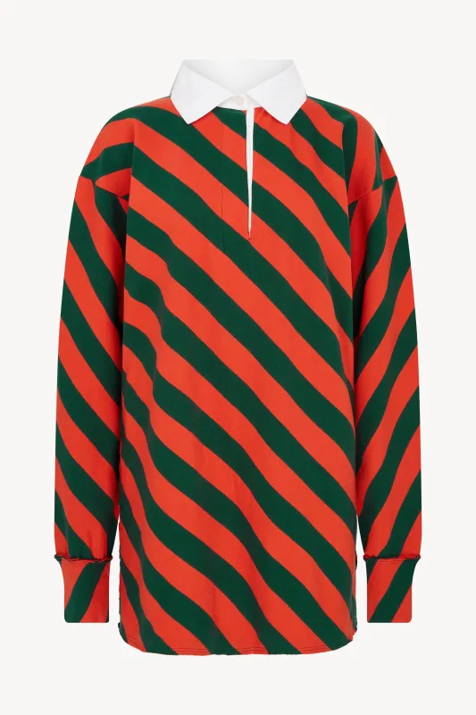 TOMATO RED AND GREEN STRIPED RUGBY TOP made by Talia Byre