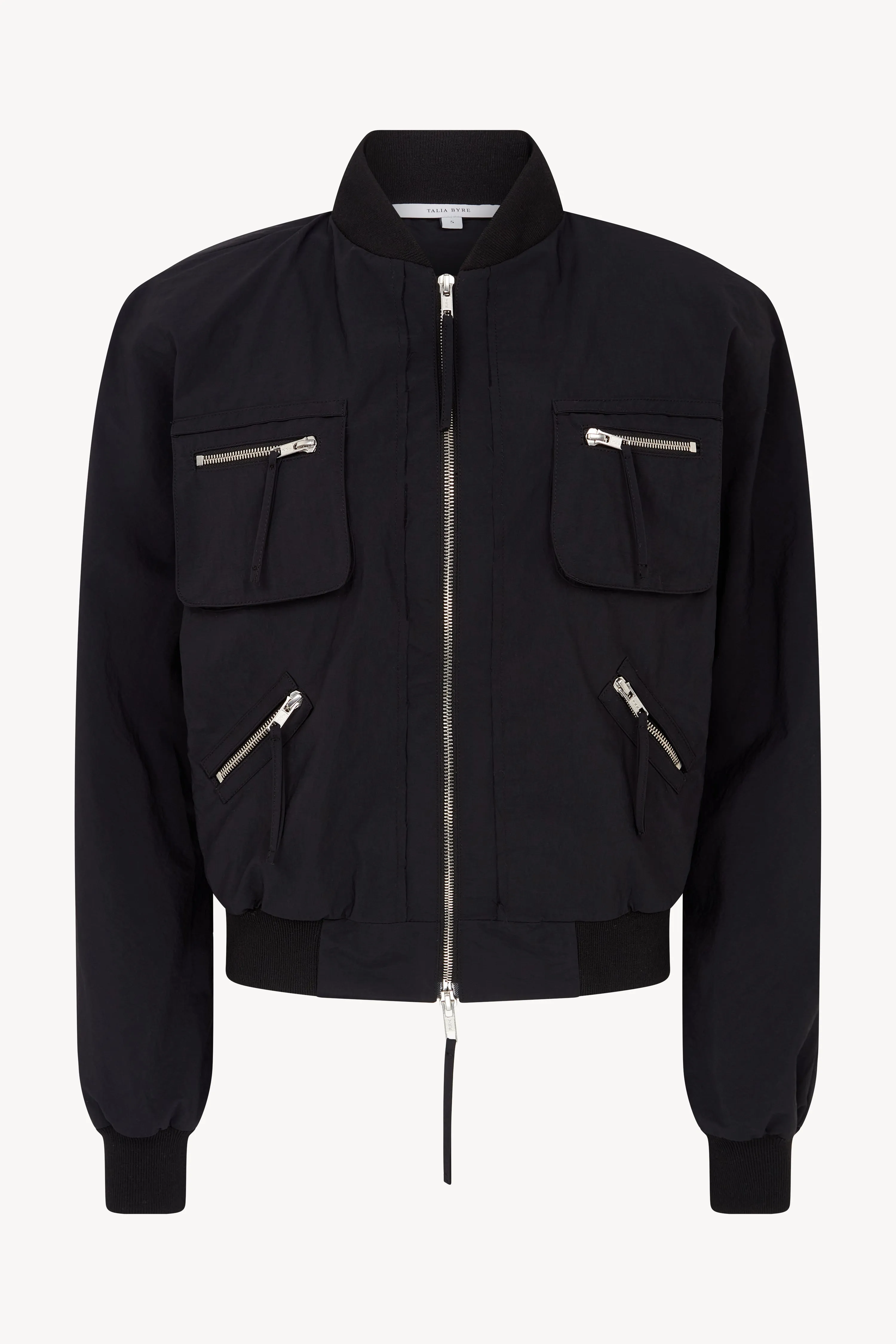 BLACK CRINKLE NYLON BOMBER JACKET sold by Talia Byre