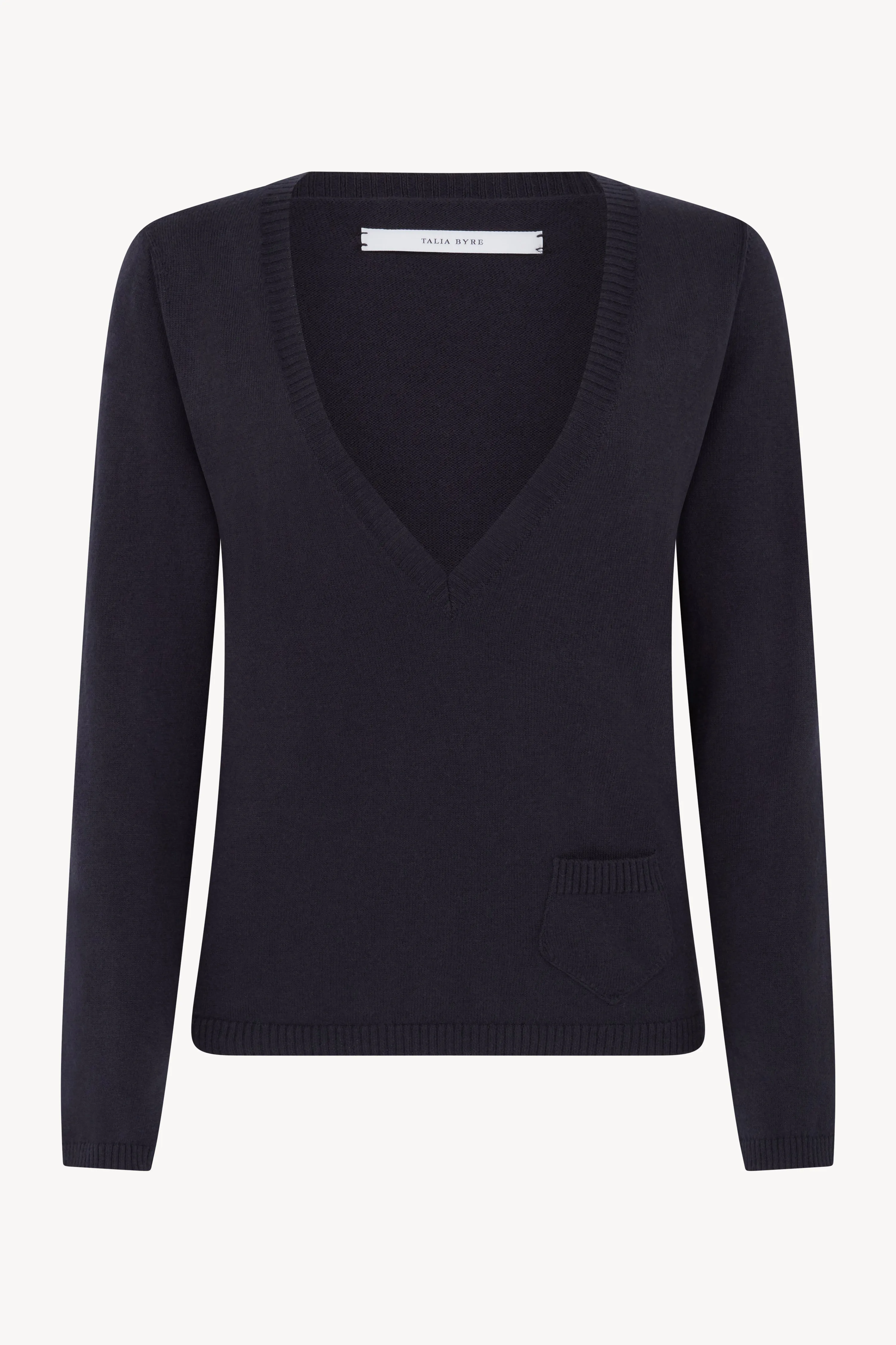 DARK NAVY DEEP V-NECK FITTED JUMPER sold by Talia Byre