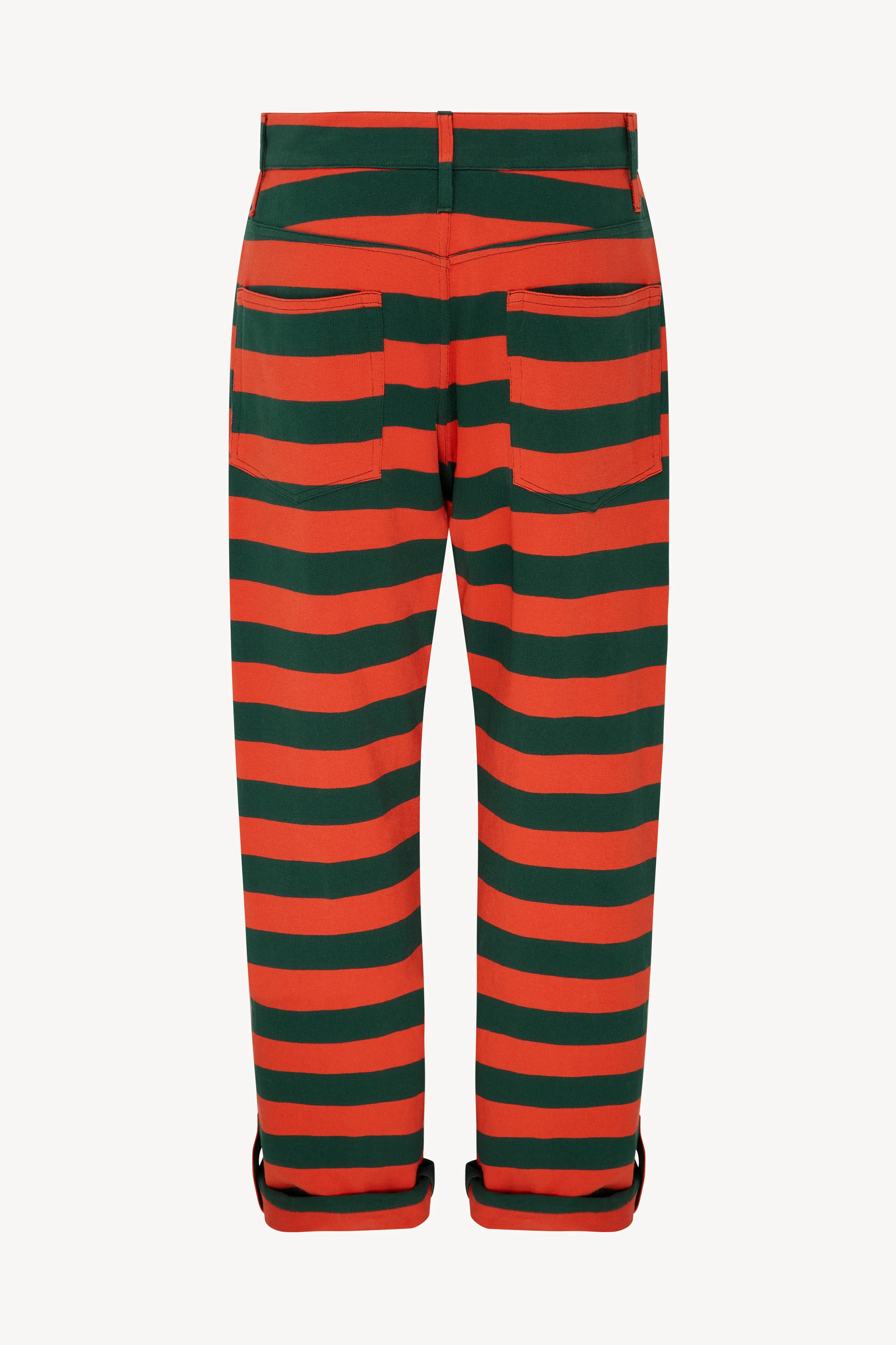 TOMATO RED AND GREEN STRIPED CARGO ROLL UP TROUSERS sold by Talia Byre product image thumbnail 2