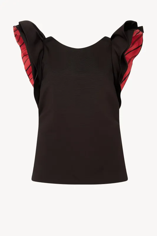 BLACK AND RED STRIPE FRILL SLEEVE PINNY TOP made by Talia Byre