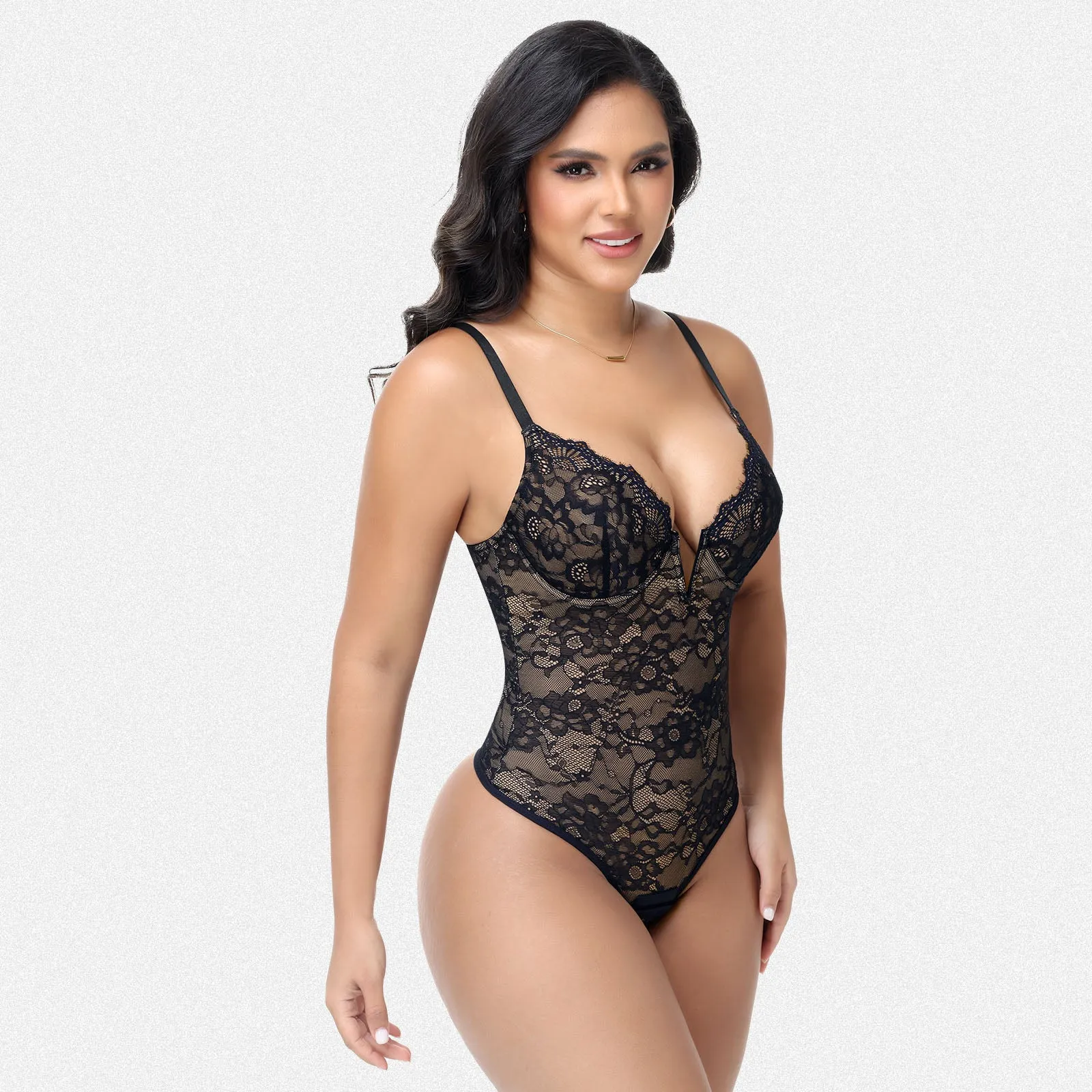 Shaperin Lace V-Neck Underwire Shapewear Tummy Control Bodysuit sold by Shaperin product image thumbnail 3
