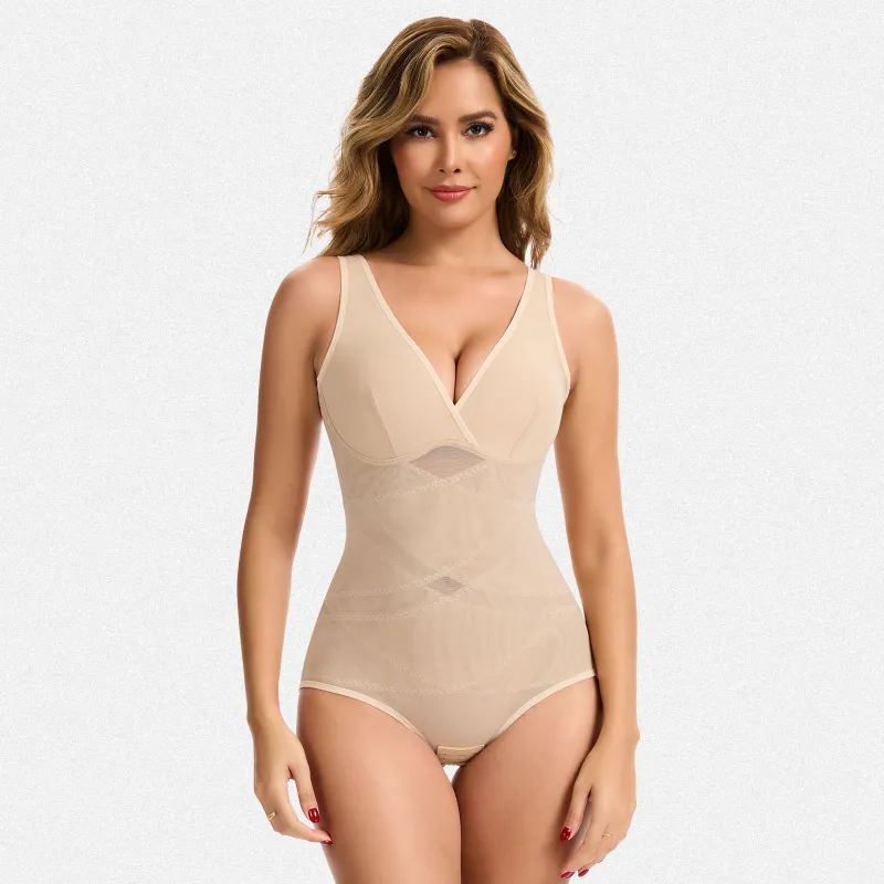Shaperin V-Neck Shapewear Cross-compression Tummy Control Bodysuit sold by Shaperin