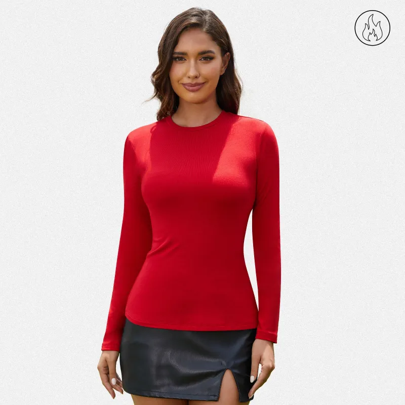 Shaperin Women’s Thermal Long Sleeve High Crew Neck Pullover Top made by Shaperin