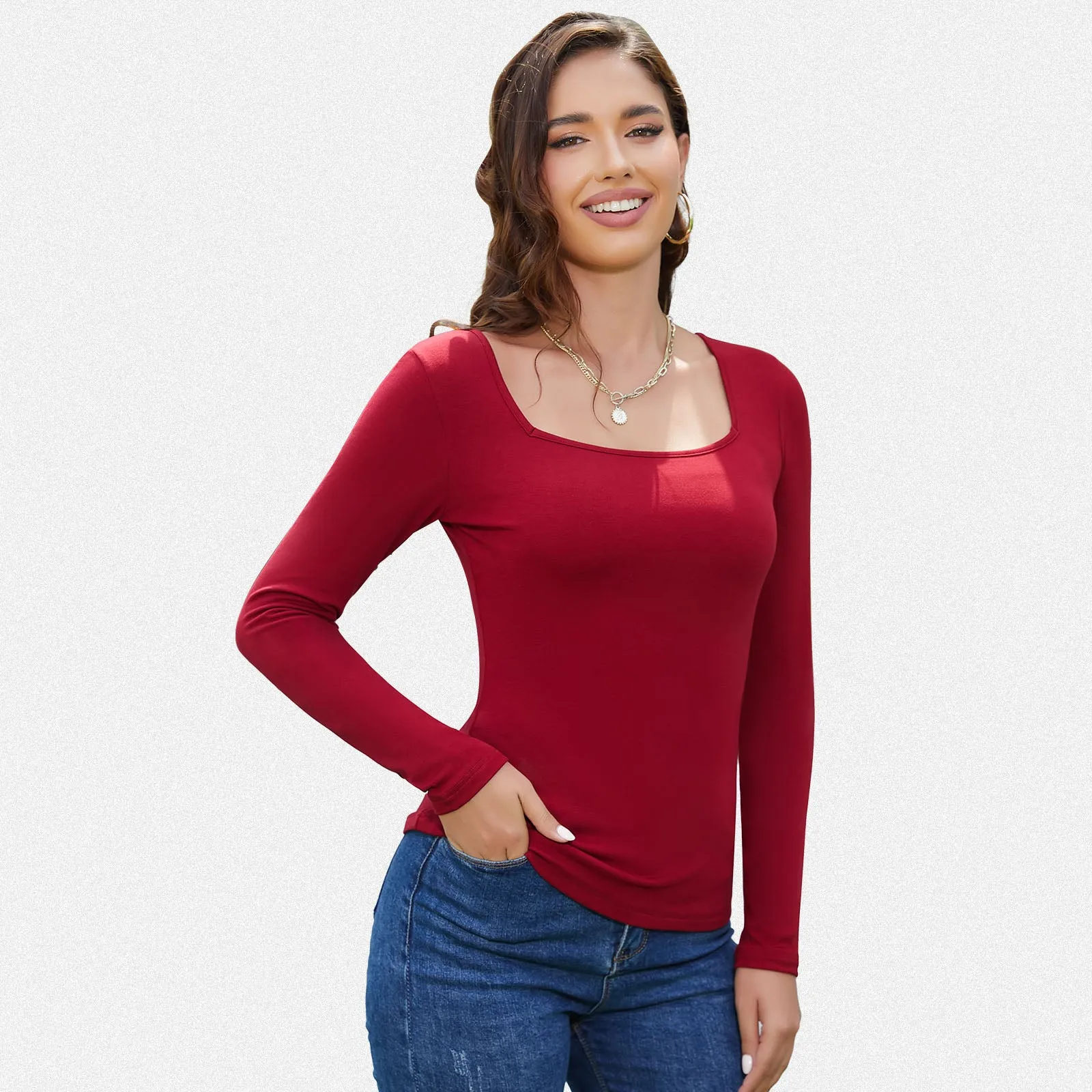 Shaperin Women’s Fleece-Lined Long Sleeve Square Neck Ribbed Top sold by Shaperin product image thumbnail 3