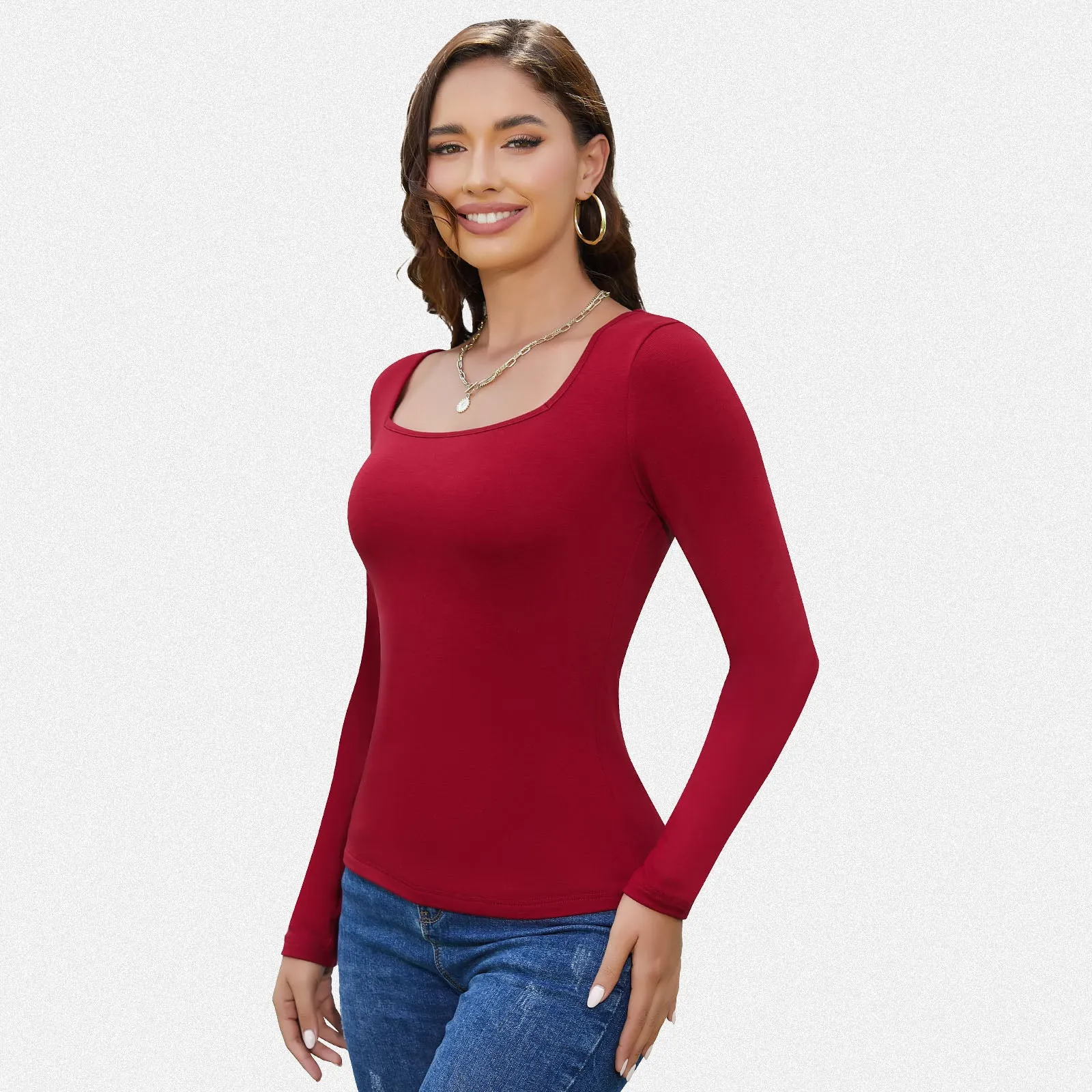 Shaperin Women’s Fleece-Lined Long Sleeve Square Neck Ribbed Top sold by Shaperin product image thumbnail 4