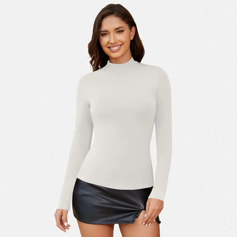 Shaperin Women's Long Sleeve Slim Fit Turtle Neck Basic Ribbed Top made by Shaperin