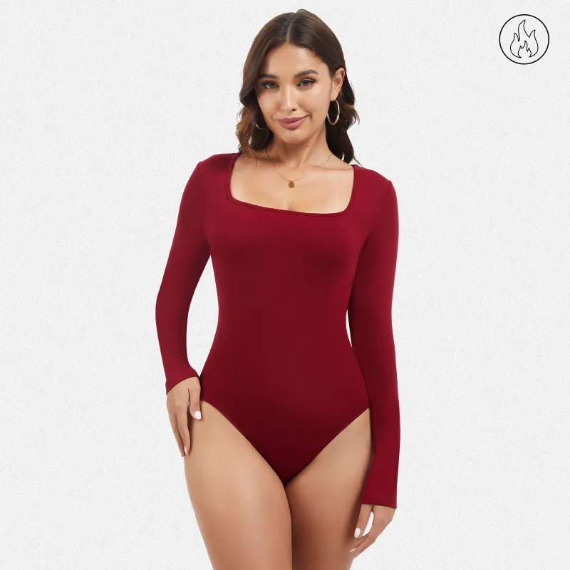 Shaperin Cozy Ribbed Long Sleeve Fleece Bodysuit Top for Women made by Shaperin