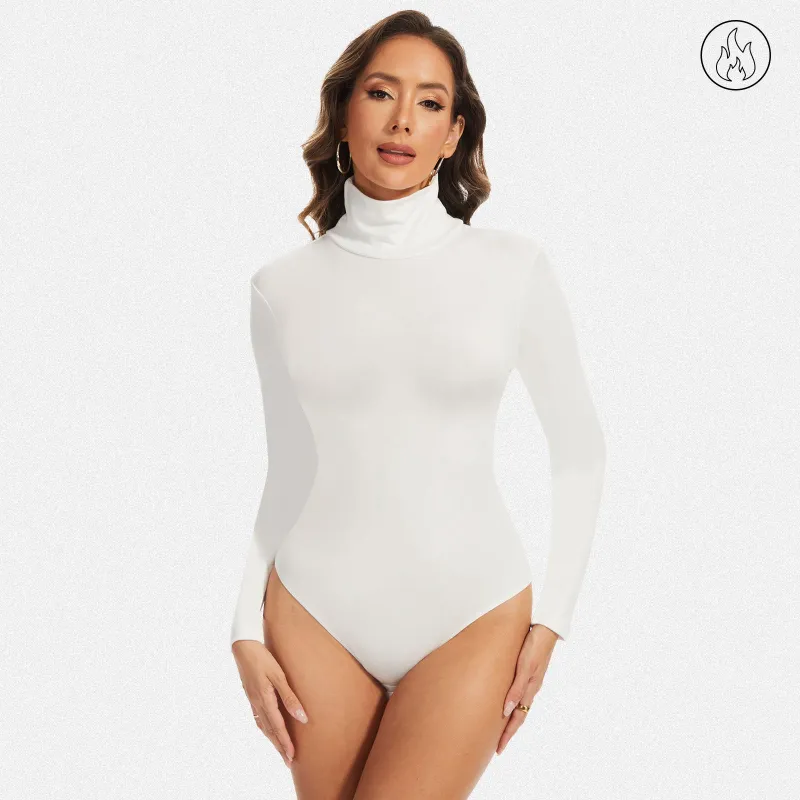 Shaperin Slim-Fit High Neck Long Sleeve Fleece Bodysuit Top made by Shaperin
