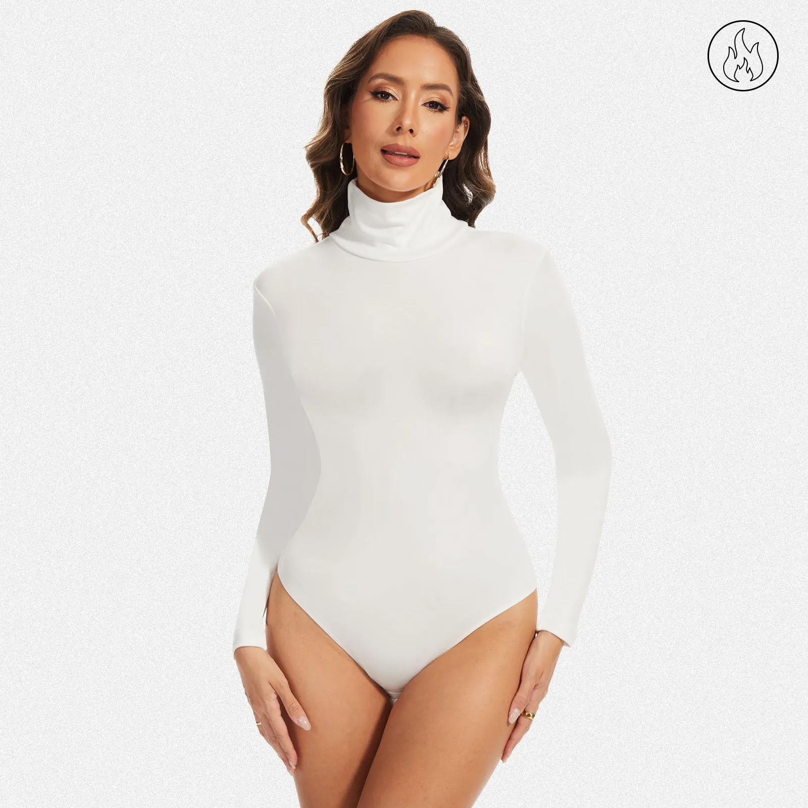 Shaperin Slim-Fit High Neck Long Sleeve Fleece Bodysuit Top sold by Shaperin