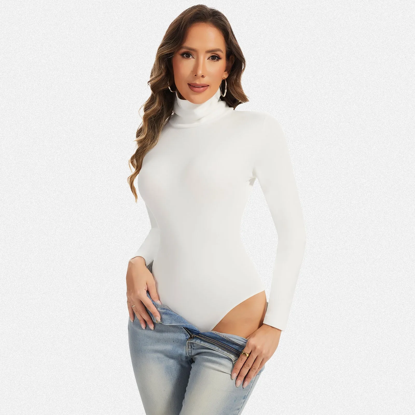 Shaperin Slim-Fit High Neck Long Sleeve Fleece Bodysuit Top sold by Shaperin product image thumbnail 5