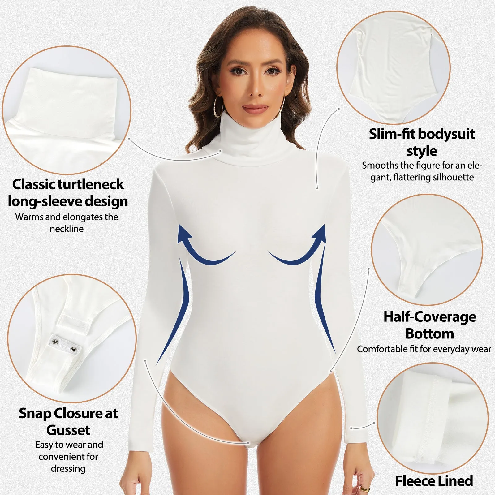 Shaperin Slim-Fit High Neck Long Sleeve Fleece Bodysuit Top sold by Shaperin product image thumbnail 2