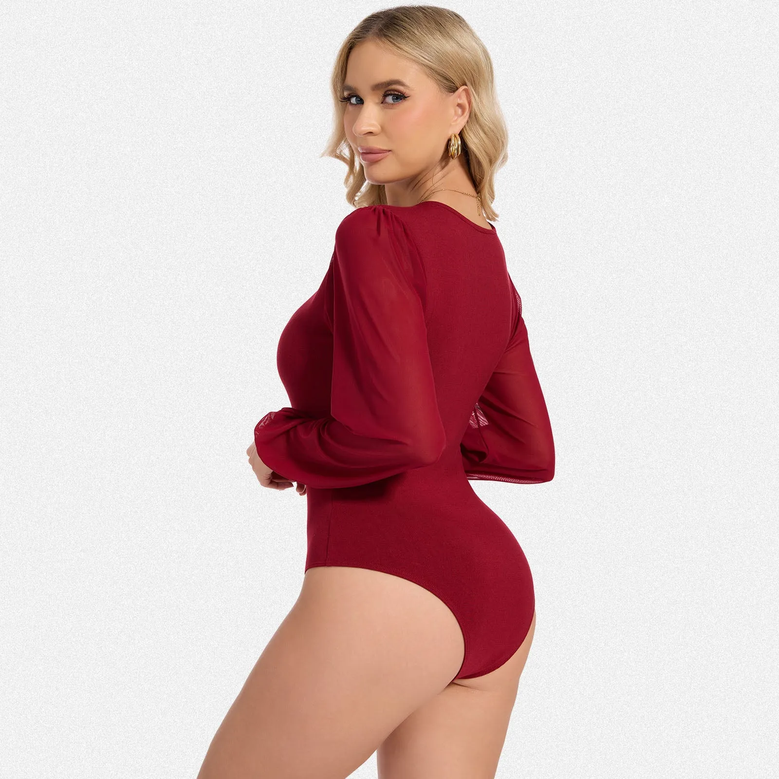 Shaperin Viscose Bodysuit Top with Puff Sleeves & Snap Closure sold by Shaperin product image thumbnail 4