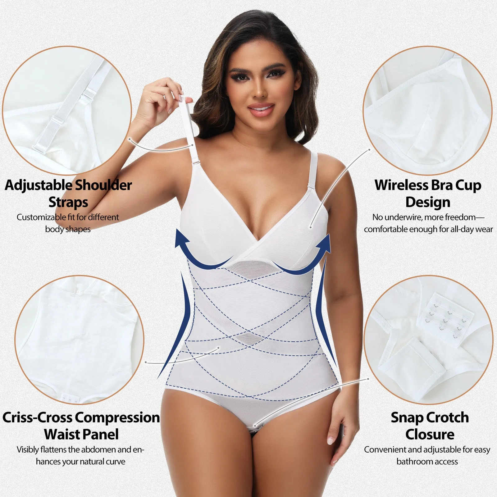 Shaperin Tummy Control Bodysuit Shaper with V Neck & Adjustable Straps sold by Shaperin product image thumbnail 2
