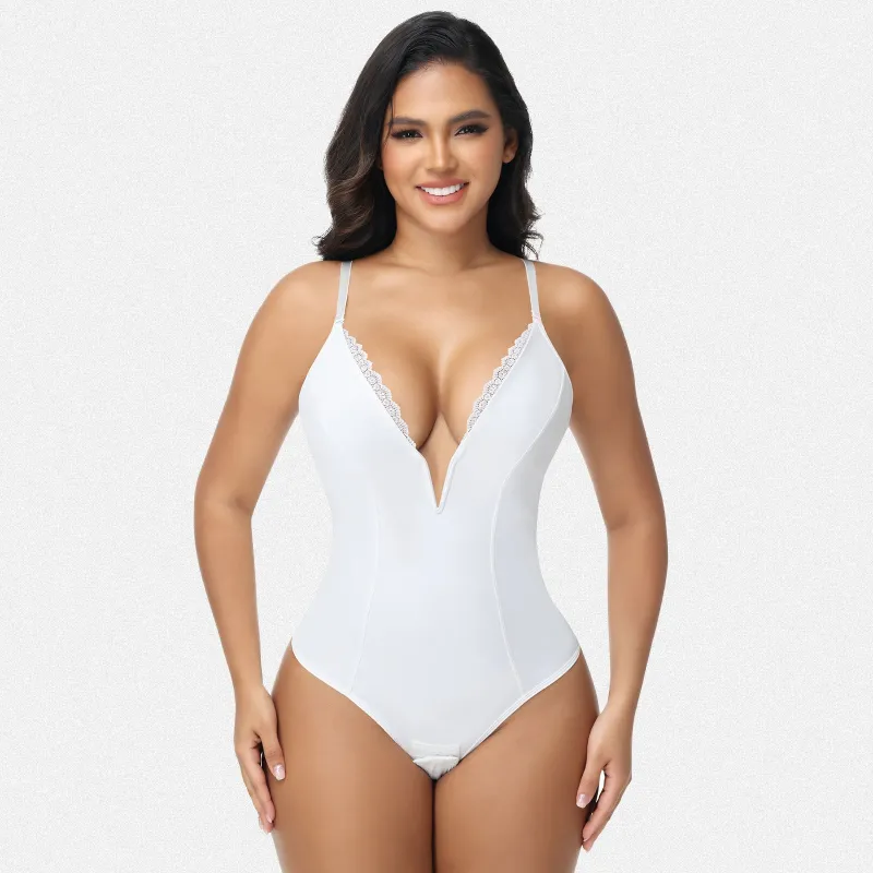 Shaperin Slimming Deep V Plunge Shapewear Tummy Control Thong Bodysuit sold by Shaperin