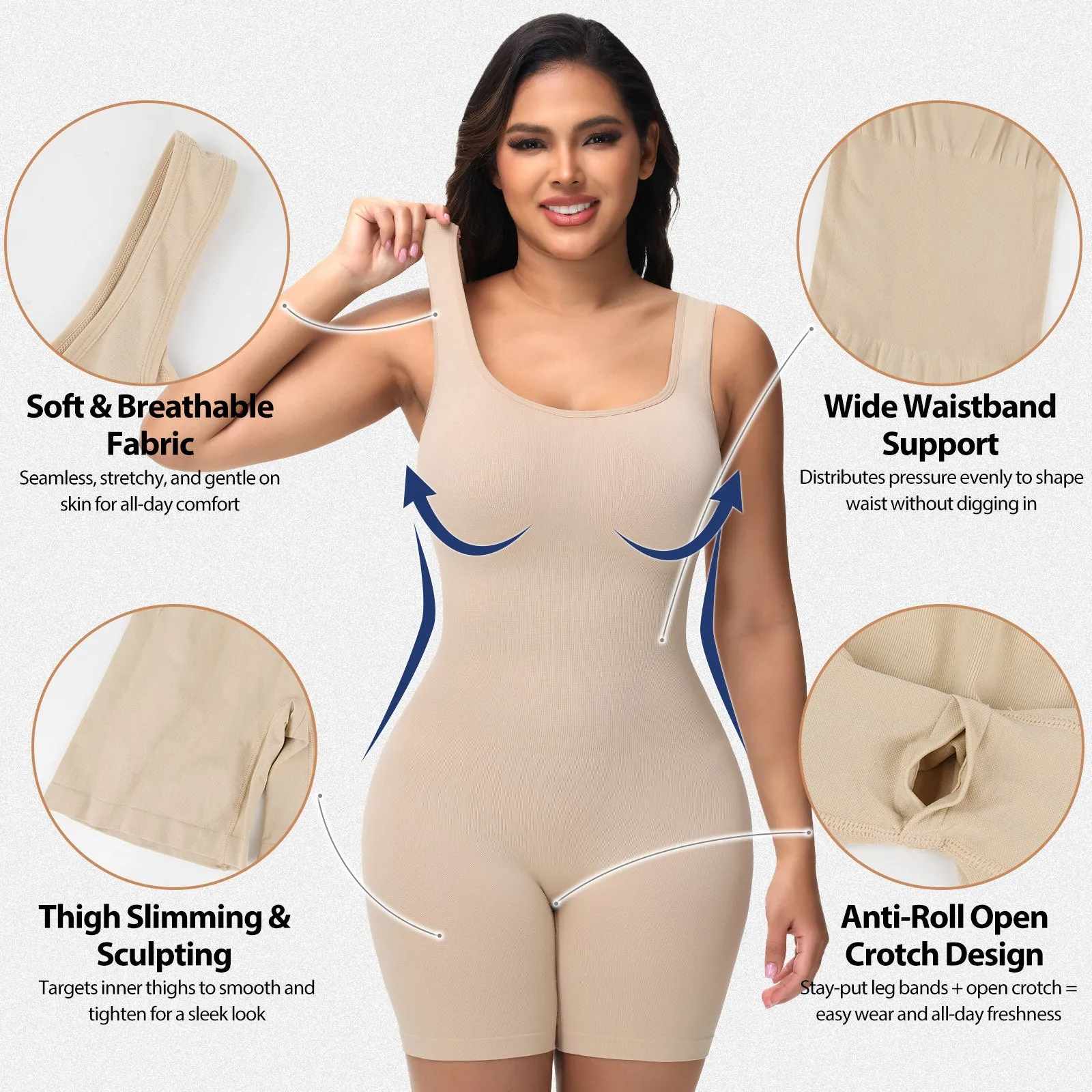 Shaperin Mid Thigh Shapewear Bodysuit with Shoulder Straps sold by Shaperin product image thumbnail 2