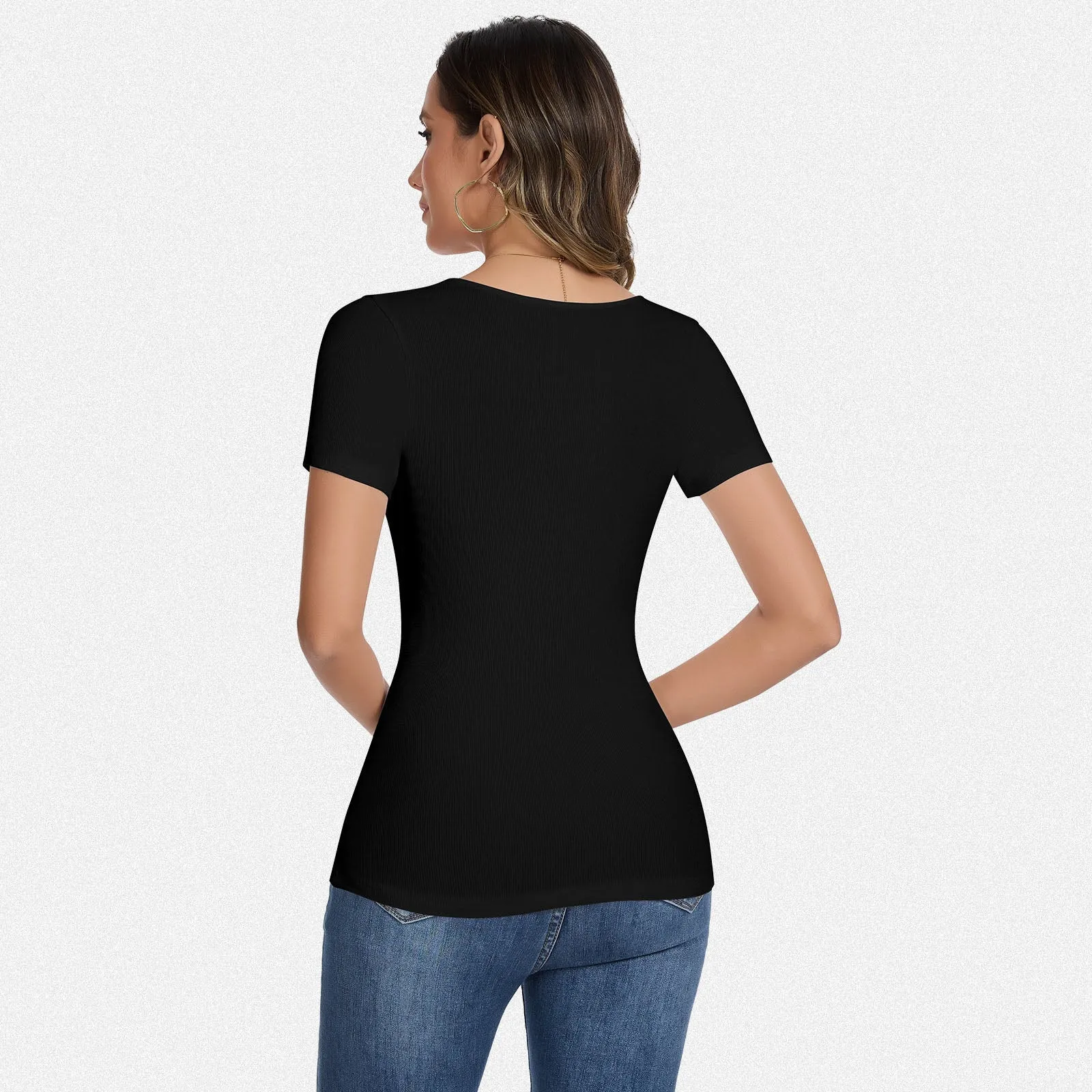 Shaperin Square Neck Short Sleeve Tops Blouse Slim fit T-Shirt sold by Shaperin product image thumbnail 3