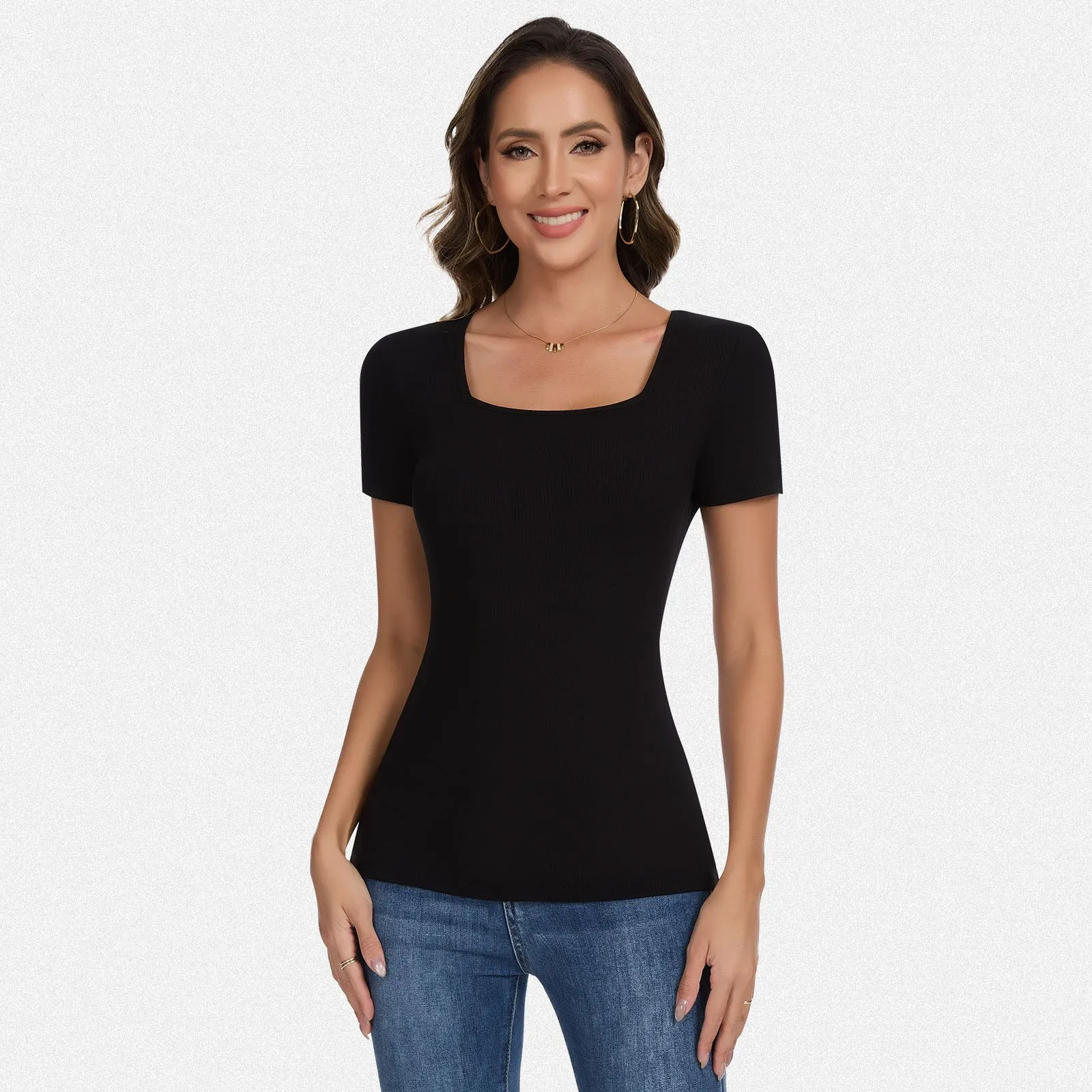 Shaperin Square Neck Short Sleeve Tops Blouse Slim fit T-Shirt sold by Shaperin product image thumbnail 2