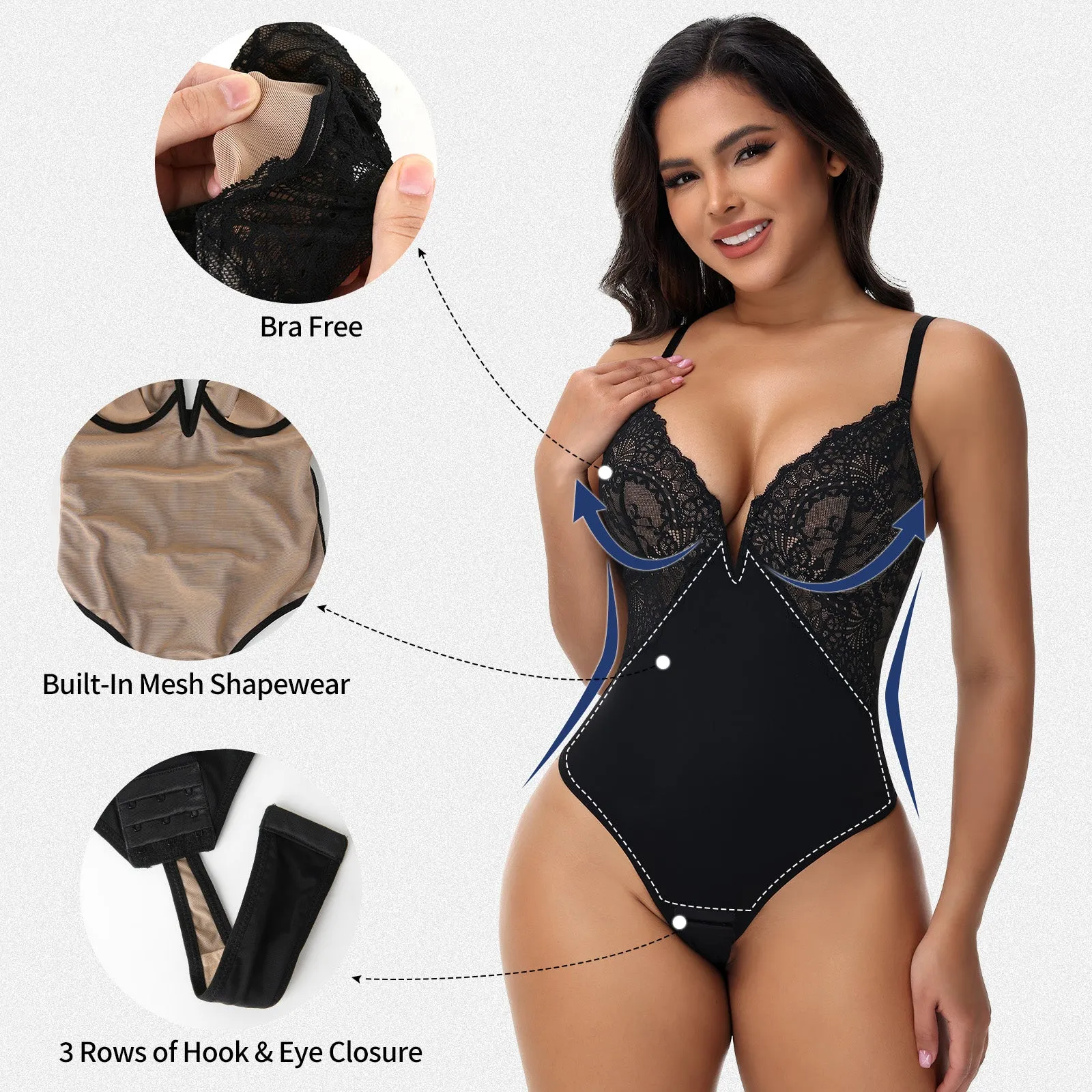 Shaperin Shapewear V Neck Tummy Control Thong Slimming Bodysuit sold by Shaperin product image thumbnail 3