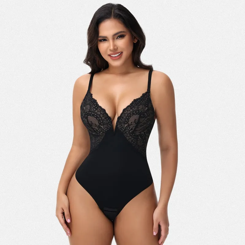 Shaperin Shapewear V Neck Tummy Control Thong Slimming Bodysuit sold by Shaperin