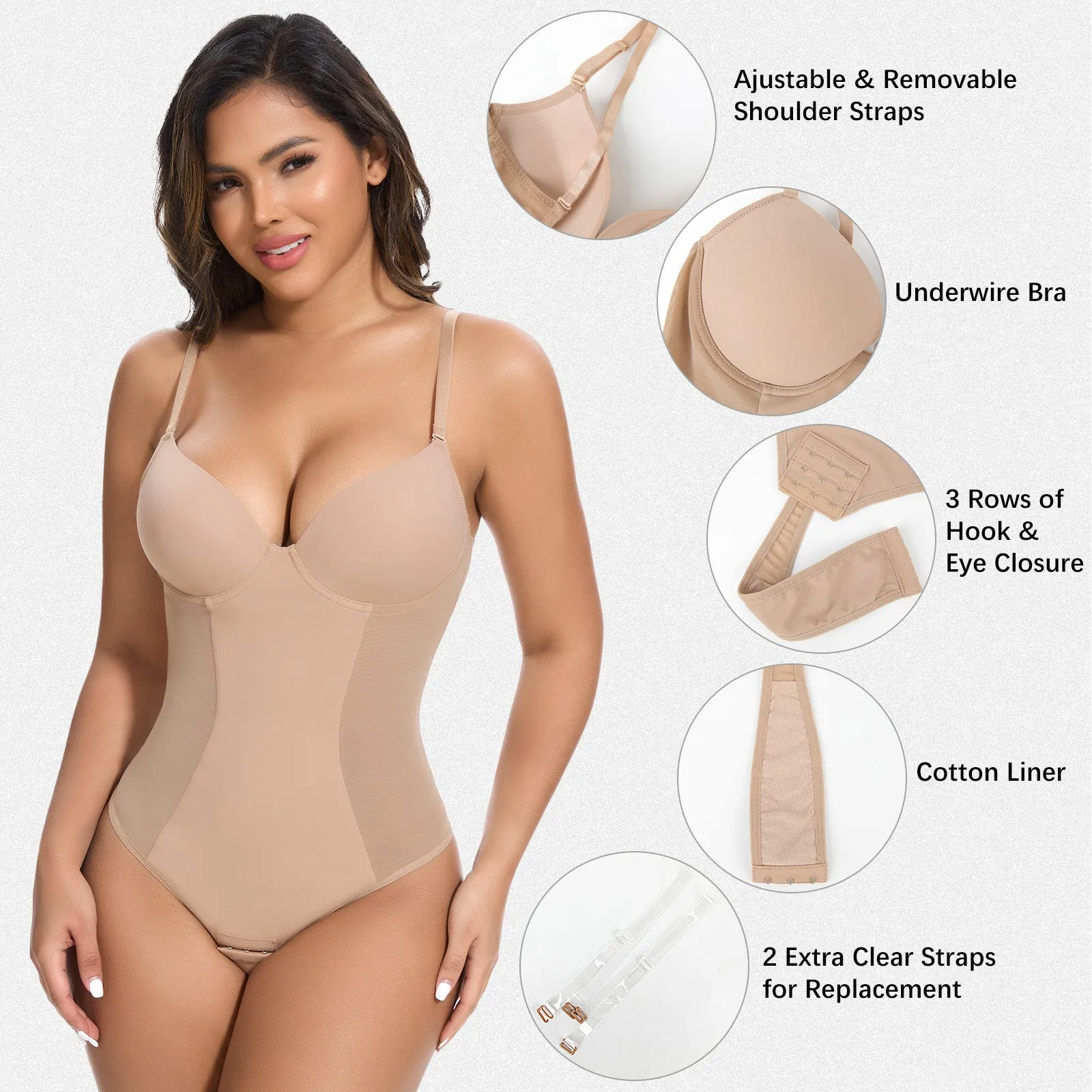 Shaperin Built in Bra Tummy Control Shapewear Backless Thong Low Back Bodysuit sold by Shaperin product image thumbnail 3