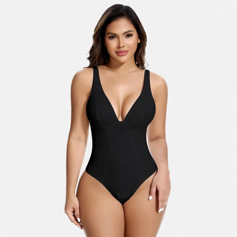 Shaperin Deep V Plunge Back Thong Shapewear Backless Tummy Control Bodysuit sold by Shaperin