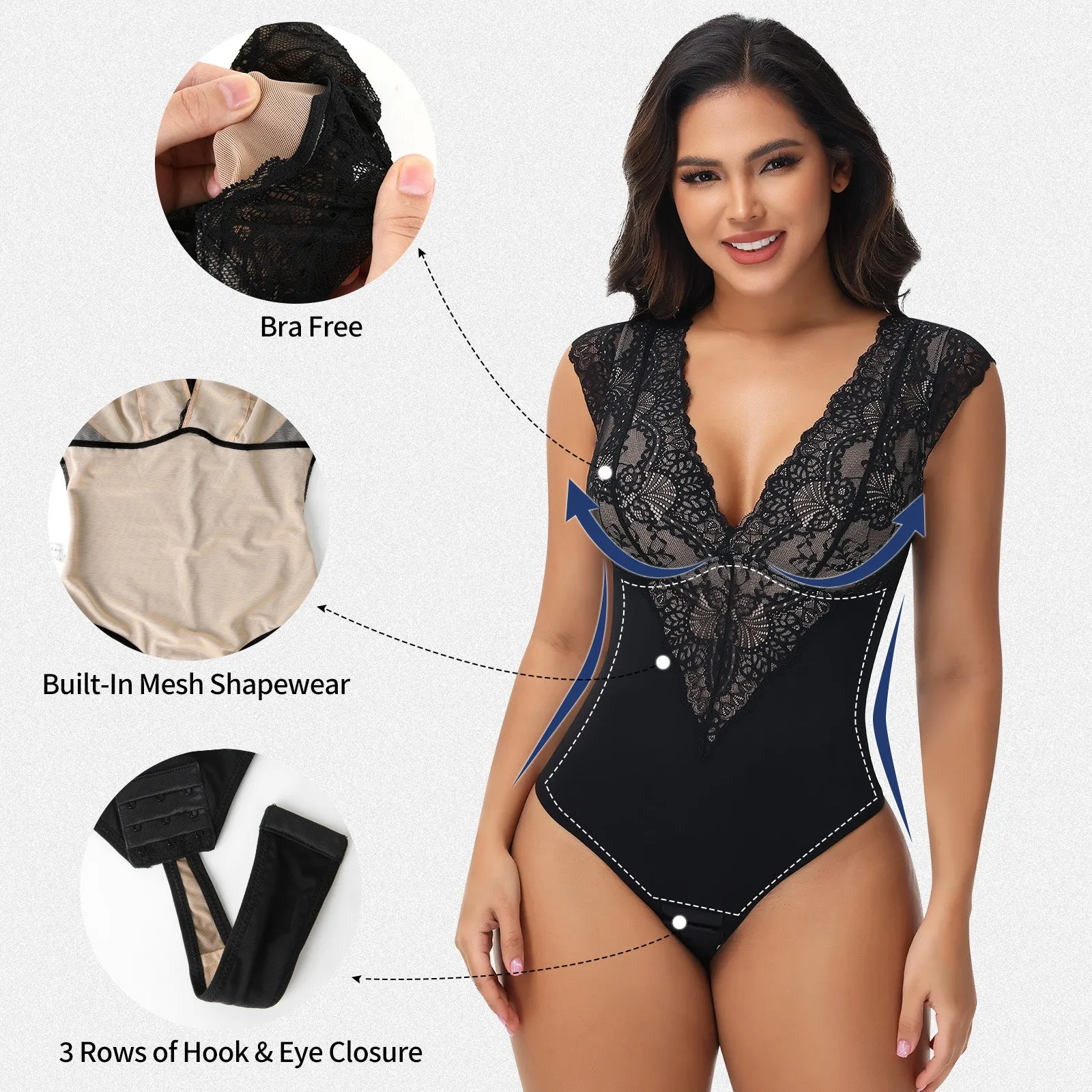 Shaperin Shapewear V-neck Sleeveless Defining Lace Bodysuit sold by Shaperin product image thumbnail 3