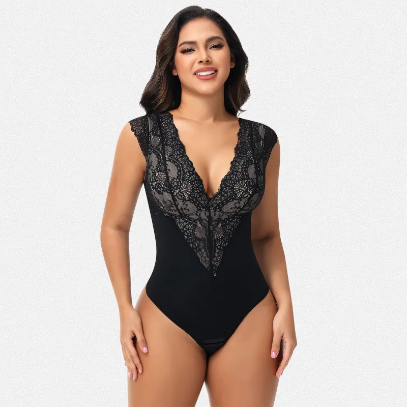 Shaperin Shapewear V-neck Sleeveless Defining Lace Bodysuit sold by Shaperin