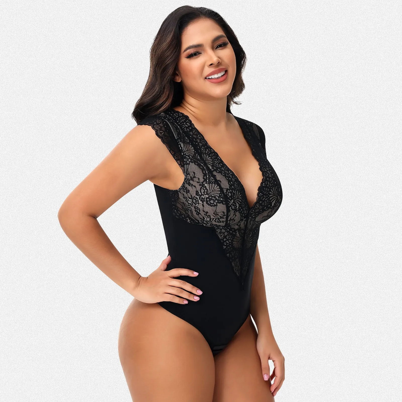 Shaperin Shapewear V-neck Sleeveless Defining Lace Bodysuit sold by Shaperin product image thumbnail 4