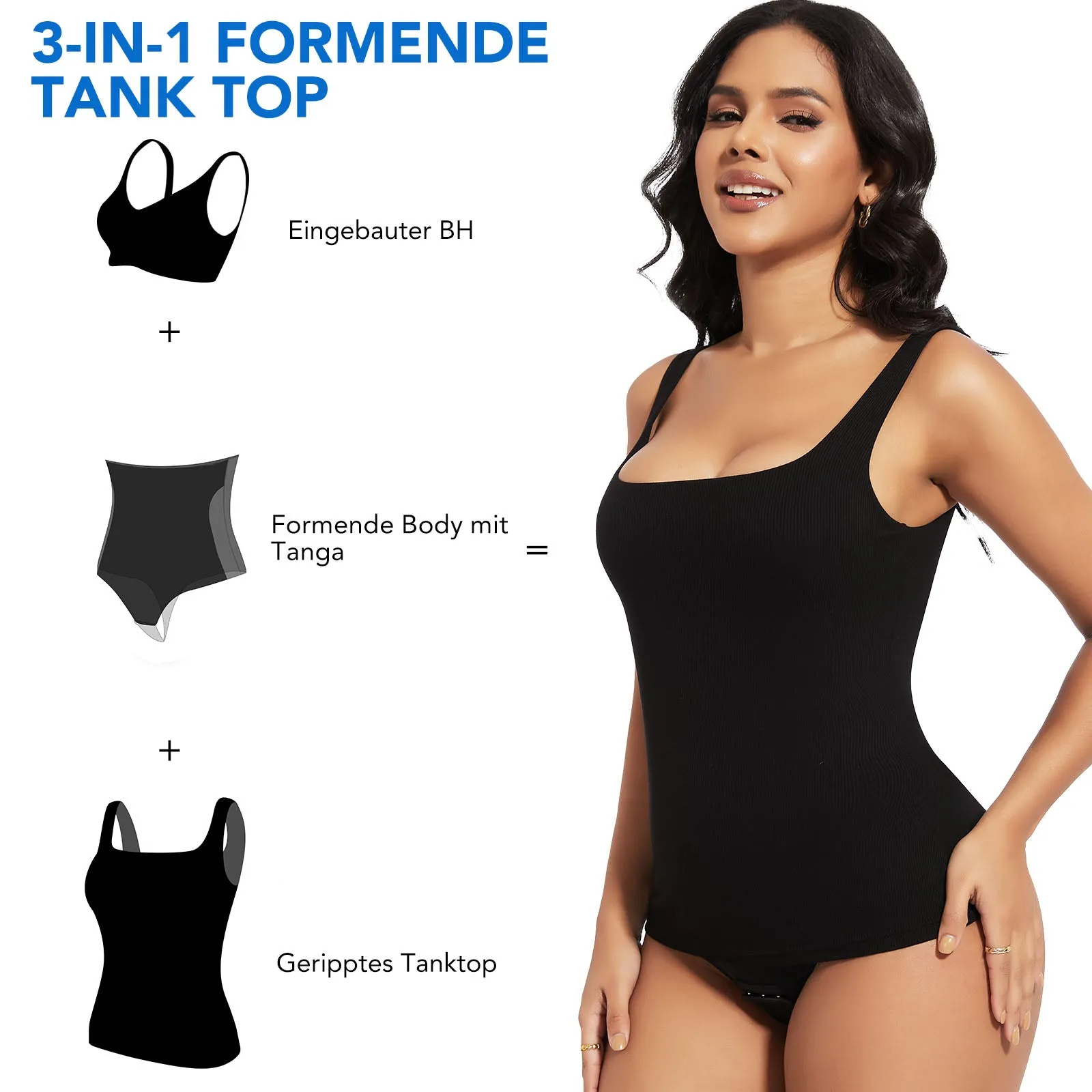 SHAPERIN Damen Figurformend BH-Hemd Eckiger Ausschnitt Ärmellos Shapewear Bauchweg Bodysuit Oberteile Sommer Built-in Bra Tank Top sold by Shaperin product image thumbnail 4