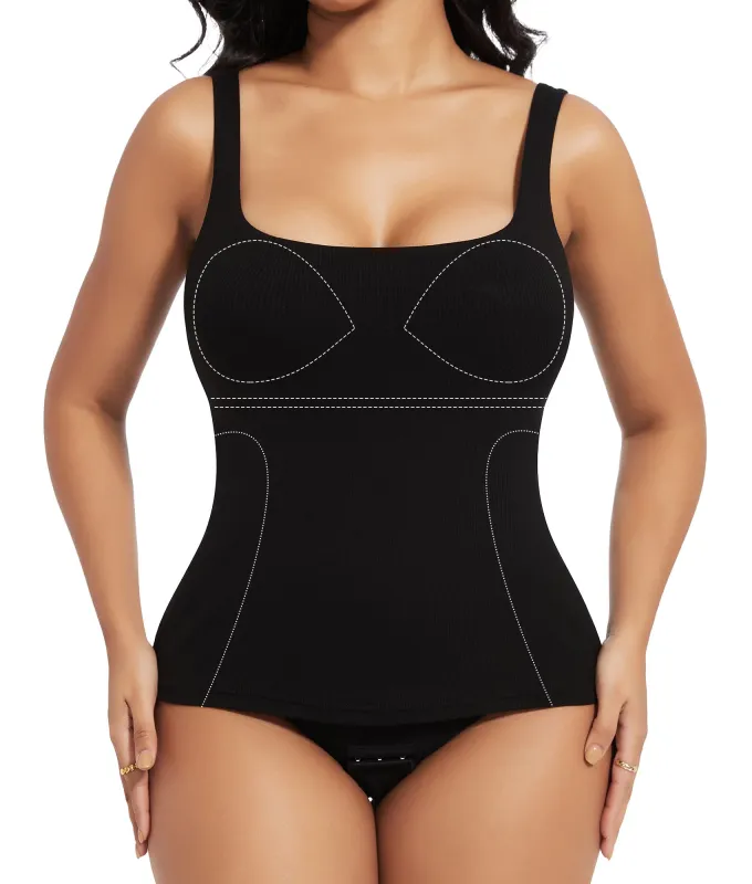 SHAPERIN Damen Figurformend BH-Hemd Eckiger Ausschnitt Ärmellos Shapewear Bauchweg Bodysuit Oberteile Sommer Built-in Bra Tank Top made by Shaperin