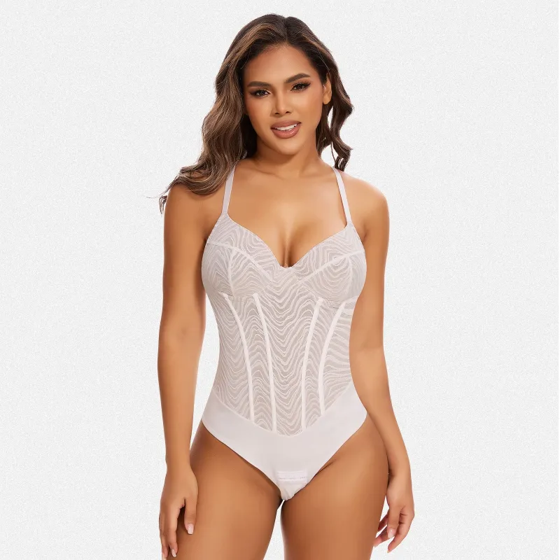 Shaperin Zebra Lace Corset Shapewear Backless Bodysuit sold by Shaperin