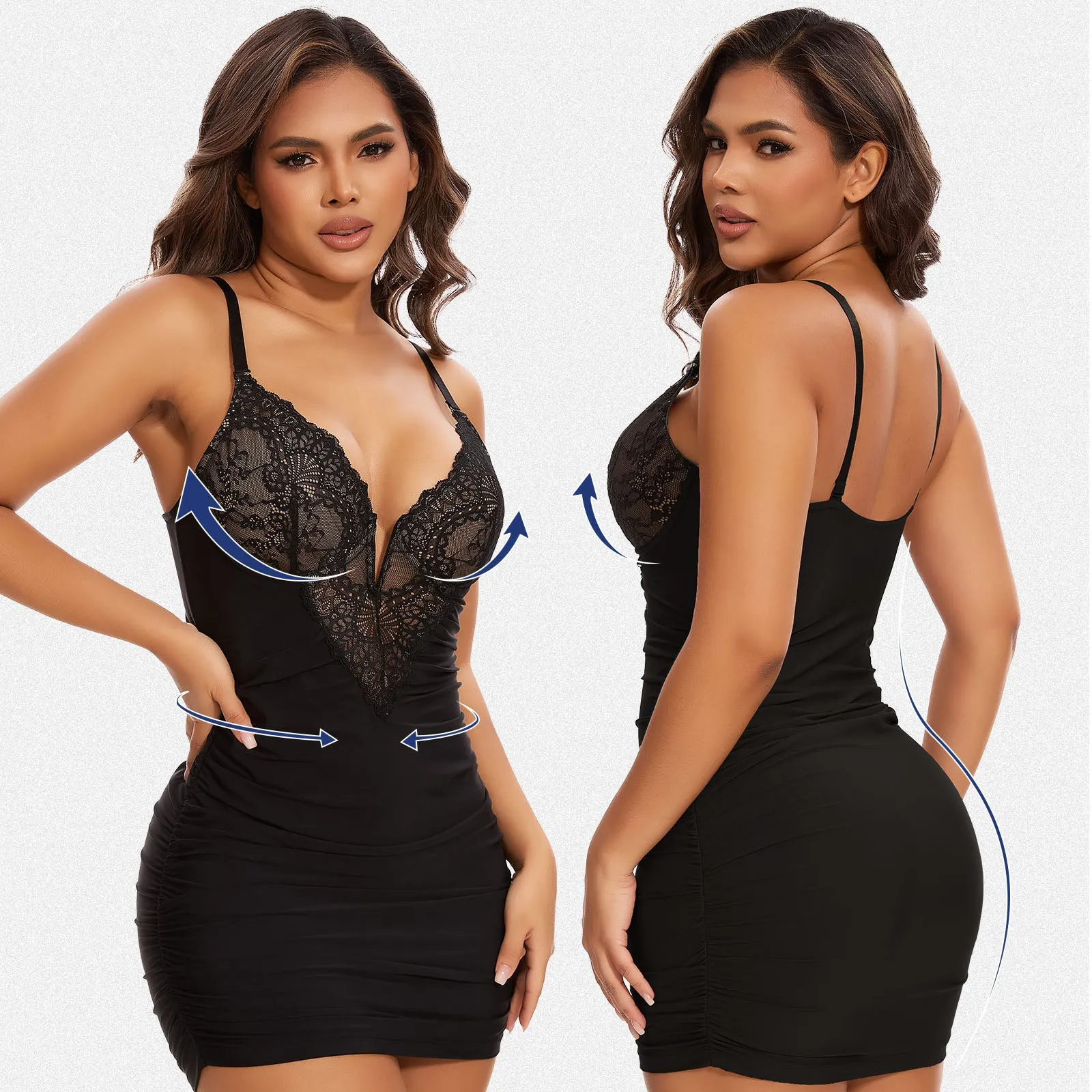 Shaperin Shapewear Dress Deep V Neck Lace Bodycon Mini Dress sold by Shaperin product image thumbnail 3