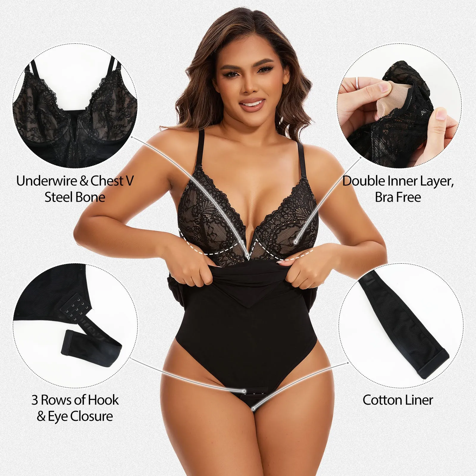 Shaperin Shapewear Dress Deep V Neck Lace Bodycon Mini Dress sold by Shaperin product image thumbnail 2