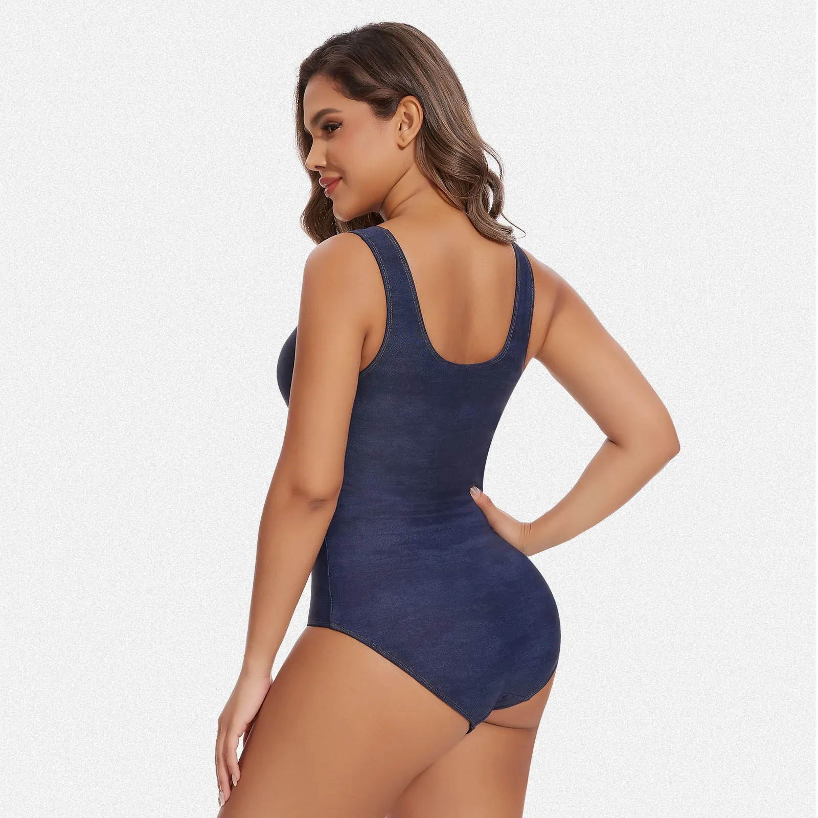 Shaperin Square Neck Faux Denim Shapewear Bodysuit sold by Shaperin product image thumbnail 4