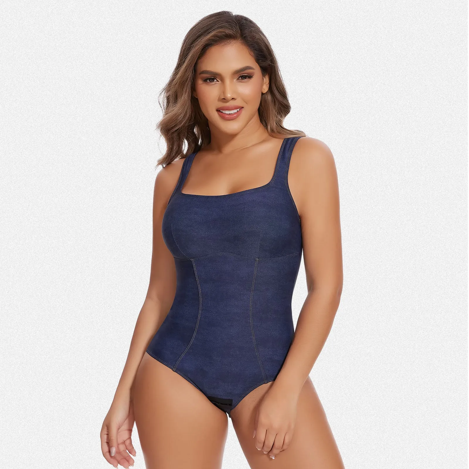 Shaperin Square Neck Faux Denim Shapewear Bodysuit sold by Shaperin