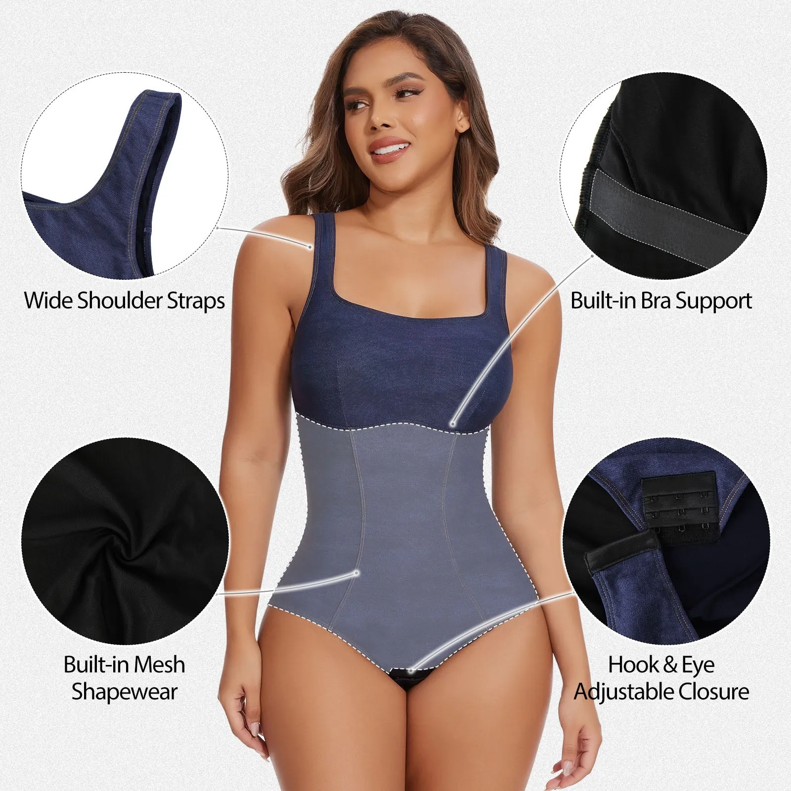Shaperin Square Neck Faux Denim Shapewear Bodysuit sold by Shaperin product image thumbnail 2