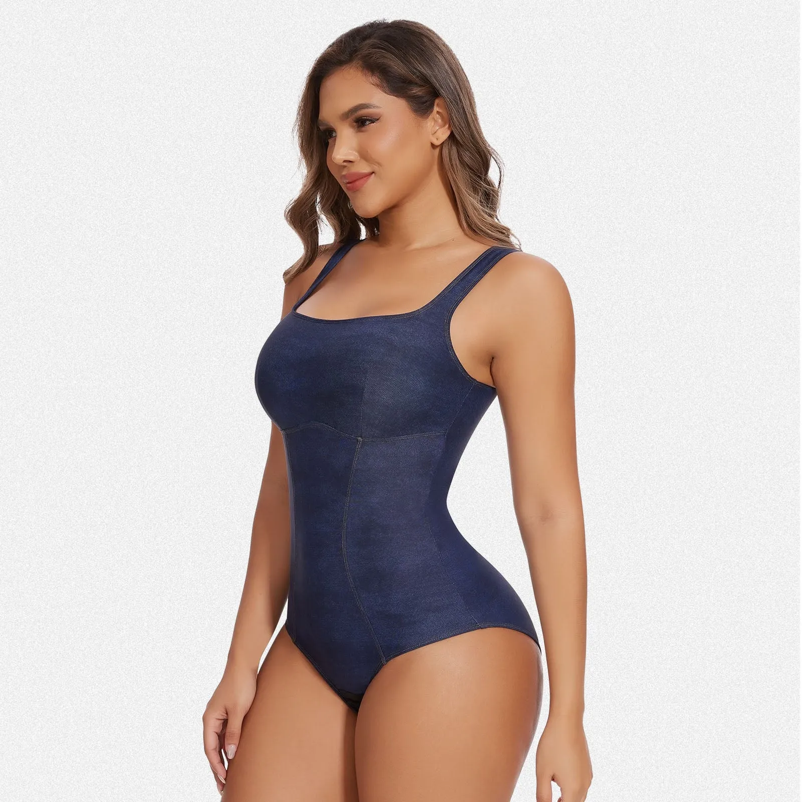 Shaperin Square Neck Faux Denim Shapewear Bodysuit sold by Shaperin product image thumbnail 3