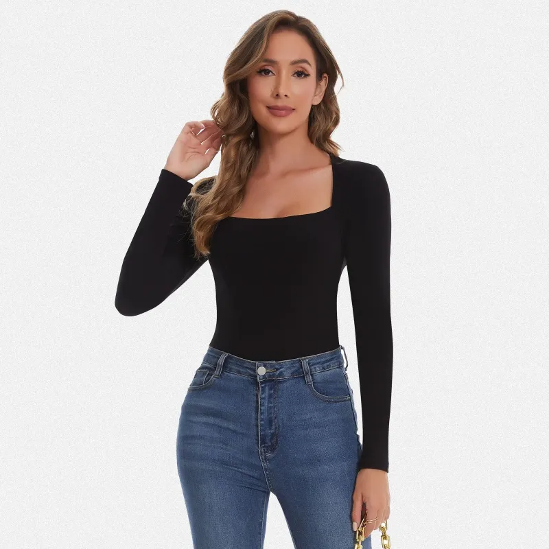 Shaperin Long Sleeve Square Neck Tops Y2K Slim Fit Shirt made by Shaperin