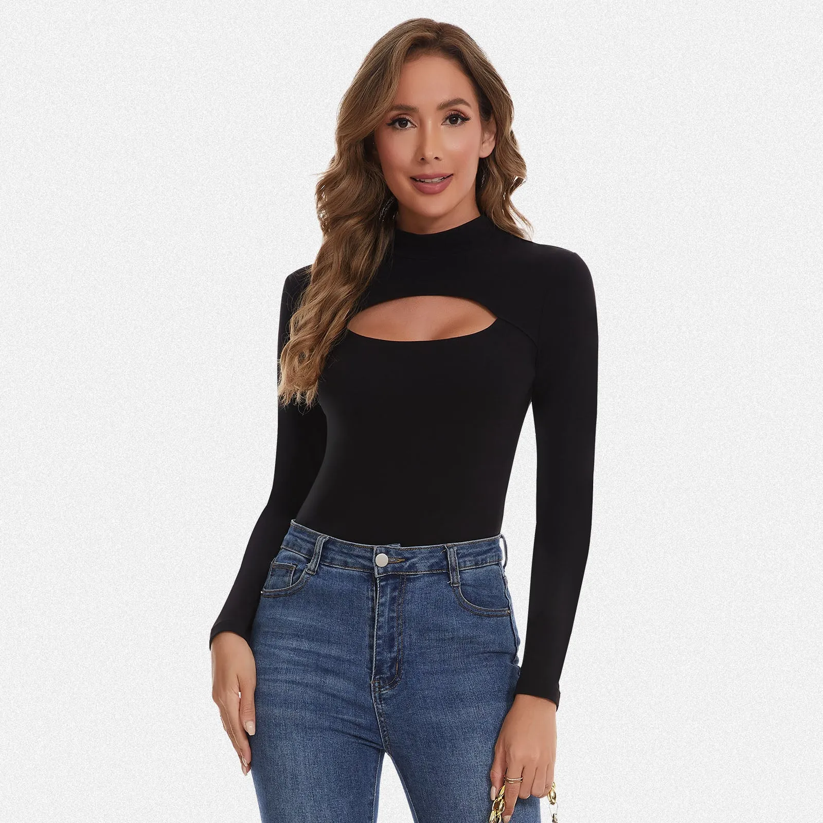 Shaperin Long Sleeve Cutout Mock Turtleneck Slim Fit Top sold by Shaperin product image thumbnail 3
