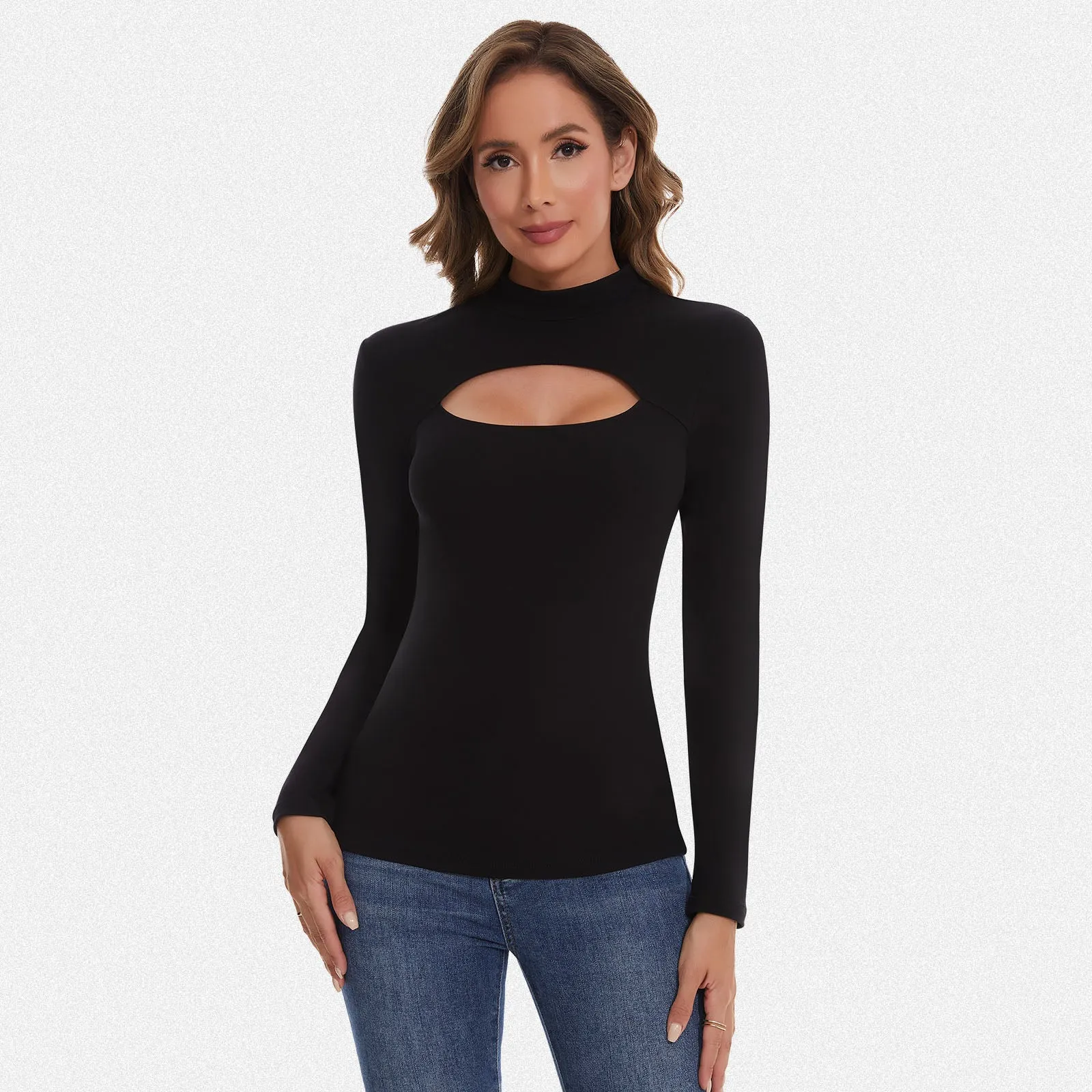 Shaperin Long Sleeve Cutout Mock Turtleneck Slim Fit Top sold by Shaperin product image thumbnail 2
