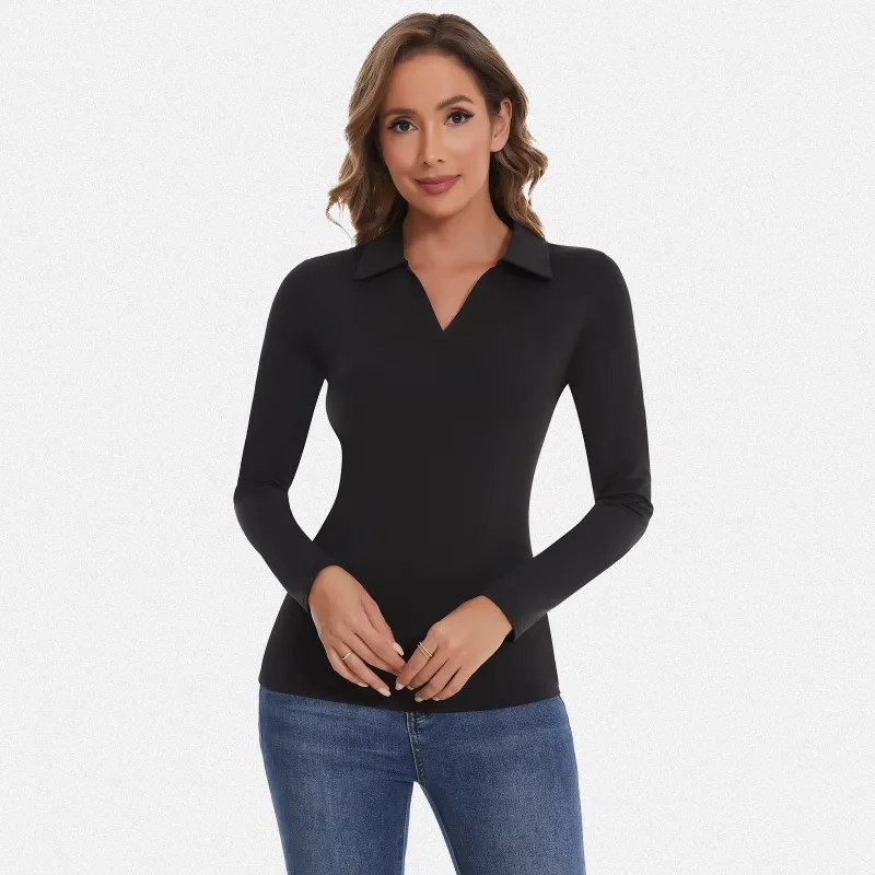 Shaperin Long Sleeve Golf Polo Shirt Collared V Neck Top made by Shaperin