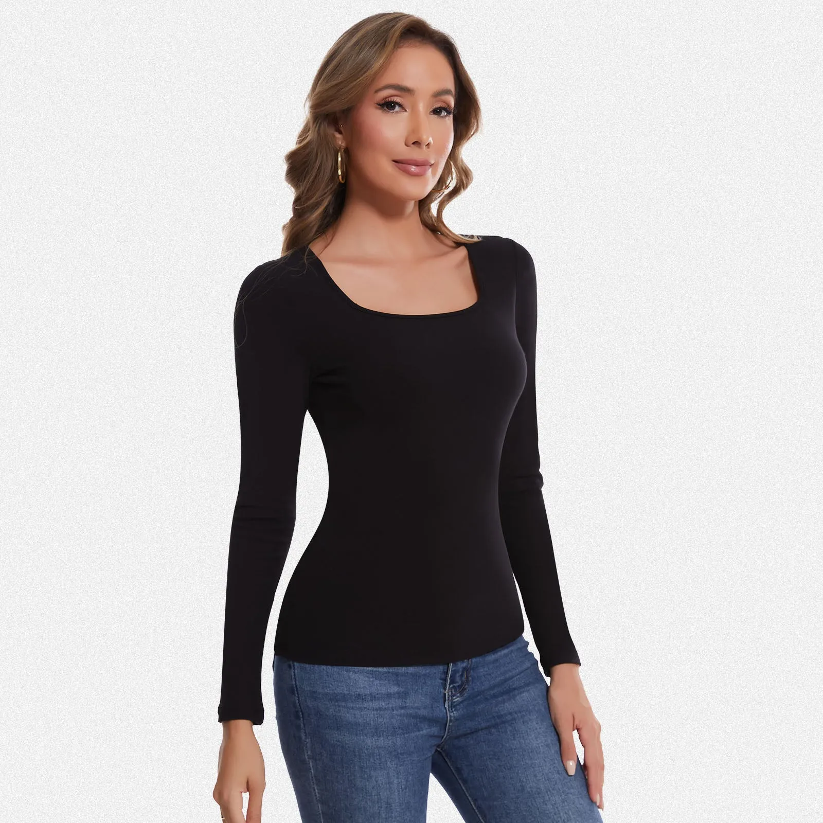 Shaperin Long Sleeve Square Neck Basic Slim Fit Top sold by Shaperin product image thumbnail 2