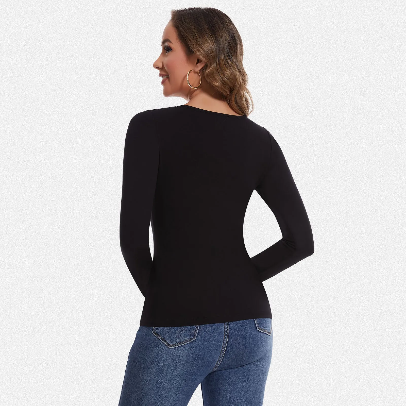 Shaperin Long Sleeve Square Neck Basic Slim Fit Top sold by Shaperin product image thumbnail 3
