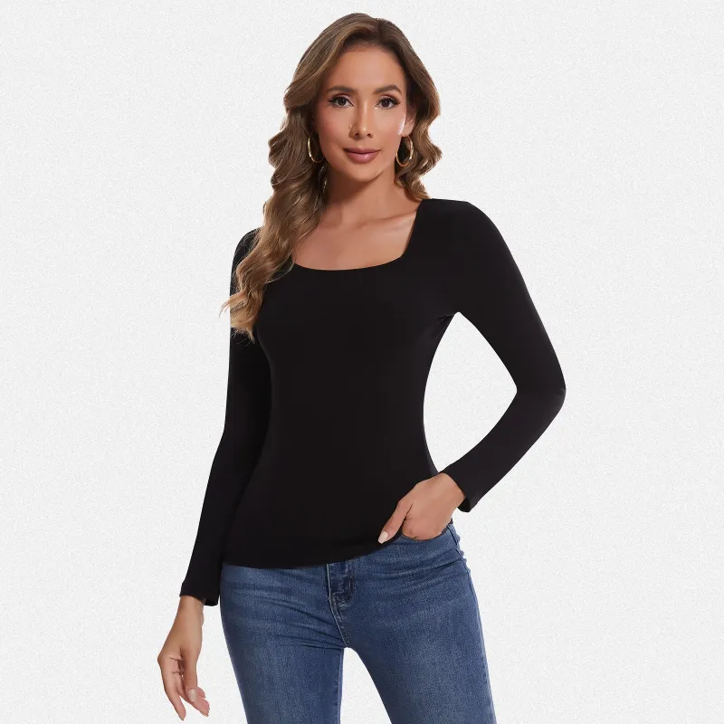 Shaperin Long Sleeve Square Neck Basic Slim Fit Top made by Shaperin